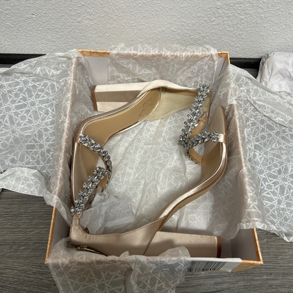 Women's Mayra Block Heel Evening Sandals Champagne Satin - Picture 2 of 9